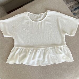 Aritzia Wilfred White Textured Scoop Neck Blouse